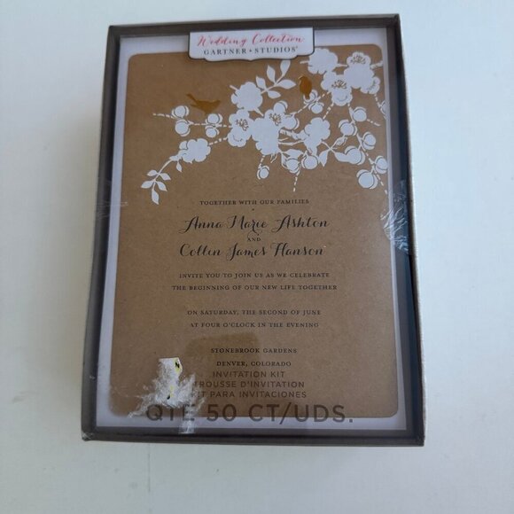 Gold Foil Birds Kraft Print-At-Home Wedding Invitation Kit & Response Cards 50 - Picture 2 of 4